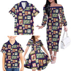 Aussie Birds Christmas La La Land Family Matching Off The Shoulder Long Sleeve Dress and Hawaiian Shirt Navy Blue Vintage Stamp Edition - Aussie Hoodie