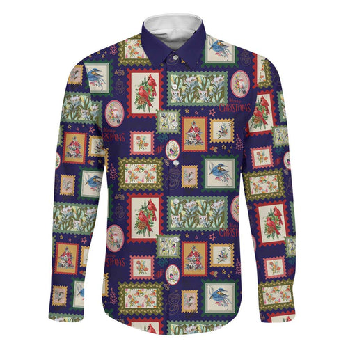 Aussie Birds Christmas La La Land Family Matching Off The Shoulder Long Sleeve Dress and Hawaiian Shirt Navy Blue Vintage Stamp Edition - Aussie Hoodie