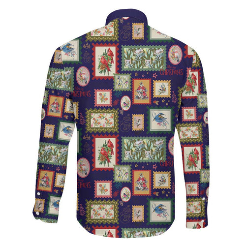 Aussie Birds Christmas La La Land Family Matching Off The Shoulder Long Sleeve Dress and Hawaiian Shirt Navy Blue Vintage Stamp Edition - Aussie Hoodie