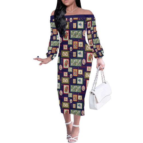 Aussie Birds Christmas La La Land Family Matching Off The Shoulder Long Sleeve Dress and Hawaiian Shirt Navy Blue Vintage Stamp Edition - Aussie Hoodie