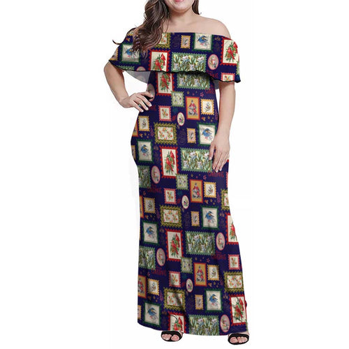 Aussie Birds Christmas La La Land Family Matching Off Shoulder Maxi Dress and Hawaiian Shirt Navy Blue Vintage Stamp Edition - Aussie Hoodie
