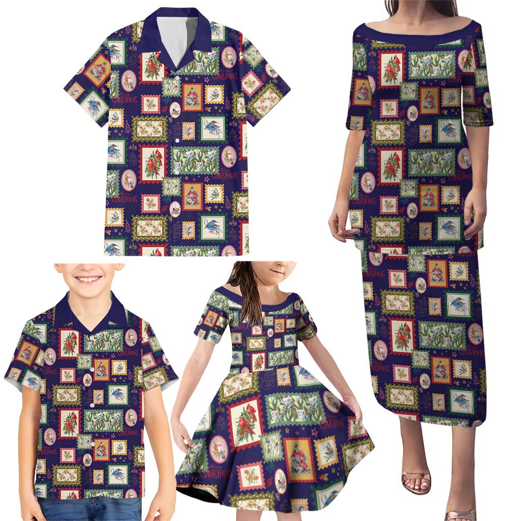 Aussie Birds Christmas La La Land Family Matching Puletasi and Hawaiian Shirt Navy Blue Vintage Stamp Edition - Aussie Hoodie