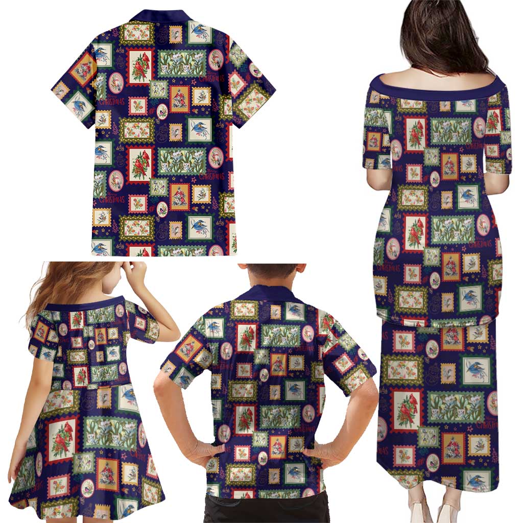 Aussie Birds Christmas La La Land Family Matching Puletasi and Hawaiian Shirt Navy Blue Vintage Stamp Edition - Aussie Hoodie