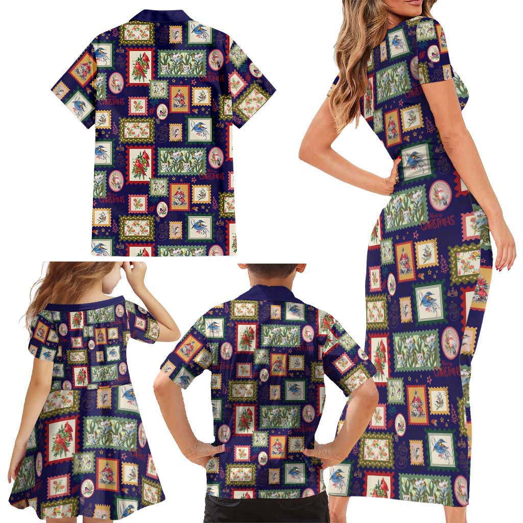 Aussie Birds Christmas La La Land Family Matching Short Sleeve Bodycon Dress and Hawaiian Shirt Navy Blue Vintage Stamp Edition - Aussie Hoodie