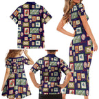 Aussie Birds Christmas La La Land Family Matching Short Sleeve Bodycon Dress and Hawaiian Shirt Navy Blue Vintage Stamp Edition - Aussie Hoodie
