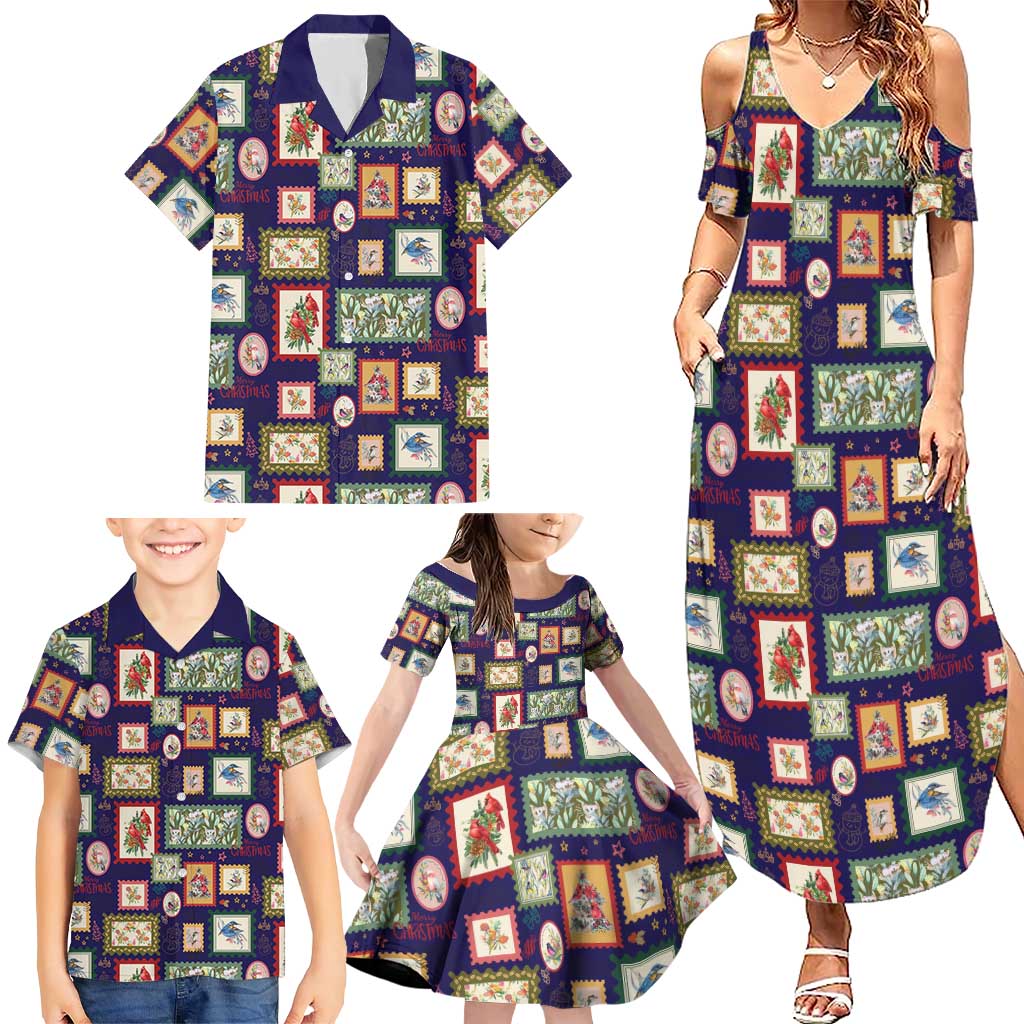Aussie Birds Christmas La La Land Family Matching Summer Maxi Dress and Hawaiian Shirt Navy Blue Vintage Stamp Edition - Aussie Hoodie