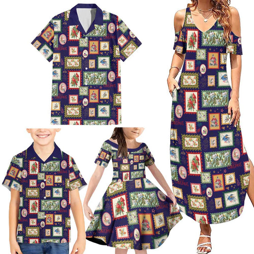 Aussie Birds Christmas La La Land Family Matching Summer Maxi Dress and Hawaiian Shirt Navy Blue Vintage Stamp Edition - Aussie Hoodie
