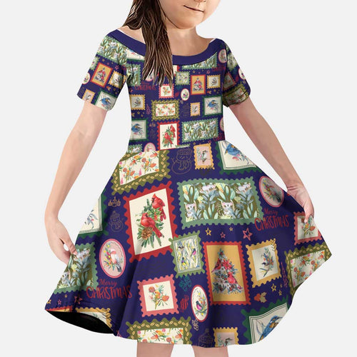 Aussie Birds Christmas La La Land Family Matching Summer Maxi Dress and Hawaiian Shirt Navy Blue Vintage Stamp Edition - Aussie Hoodie