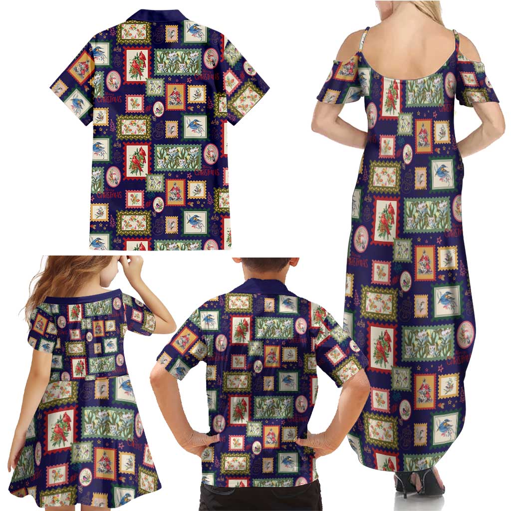 Aussie Birds Christmas La La Land Family Matching Summer Maxi Dress and Hawaiian Shirt Navy Blue Vintage Stamp Edition - Aussie Hoodie