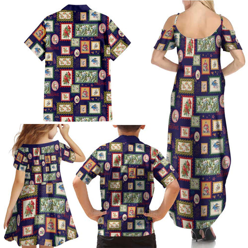 Aussie Birds Christmas La La Land Family Matching Summer Maxi Dress and Hawaiian Shirt Navy Blue Vintage Stamp Edition - Aussie Hoodie