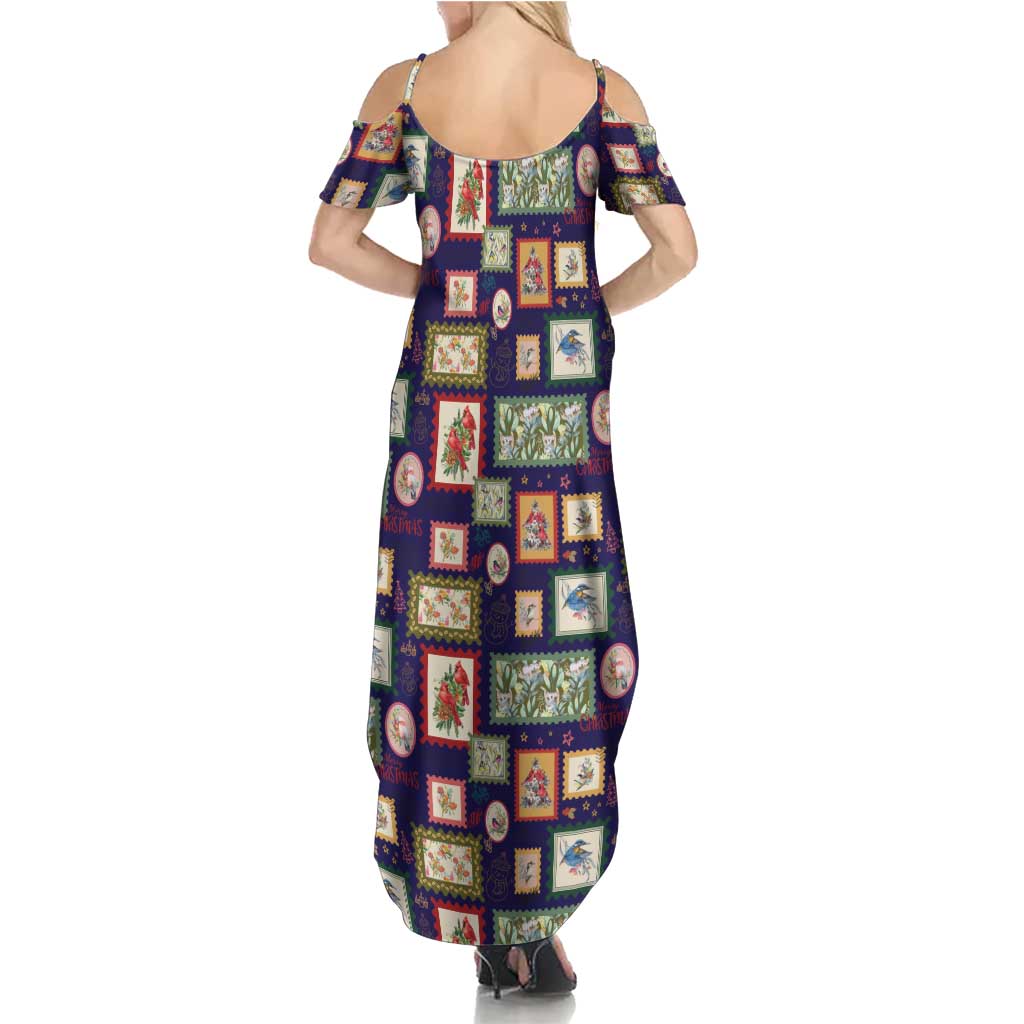 Aussie Birds Christmas La La Land Family Matching Summer Maxi Dress and Hawaiian Shirt Navy Blue Vintage Stamp Edition - Aussie Hoodie