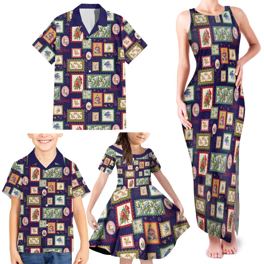 Aussie Birds Christmas La La Land Family Matching Tank Maxi Dress and Hawaiian Shirt Navy Blue Vintage Stamp Edition - Aussie Hoodie