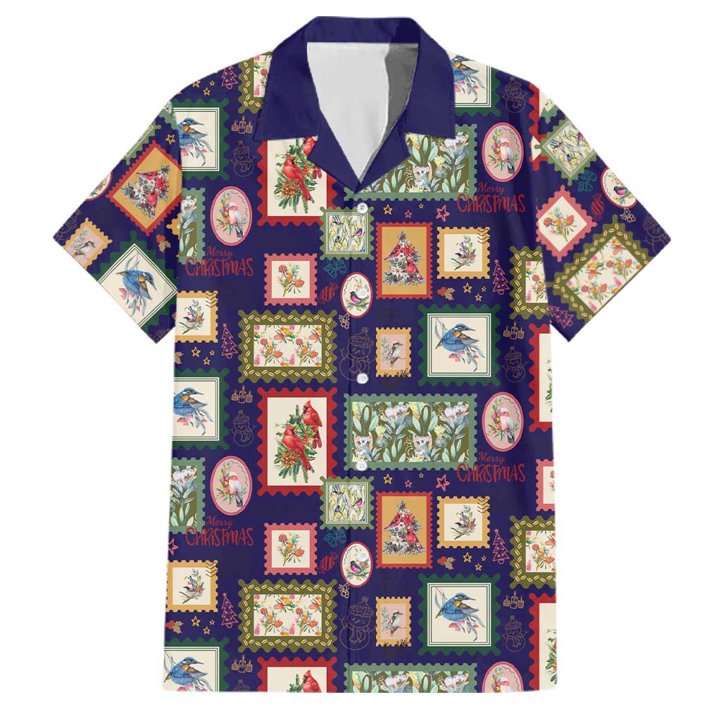 Aussie Birds Christmas La La Land Family Matching Tank Maxi Dress and Hawaiian Shirt Navy Blue Vintage Stamp Edition - Aussie Hoodie