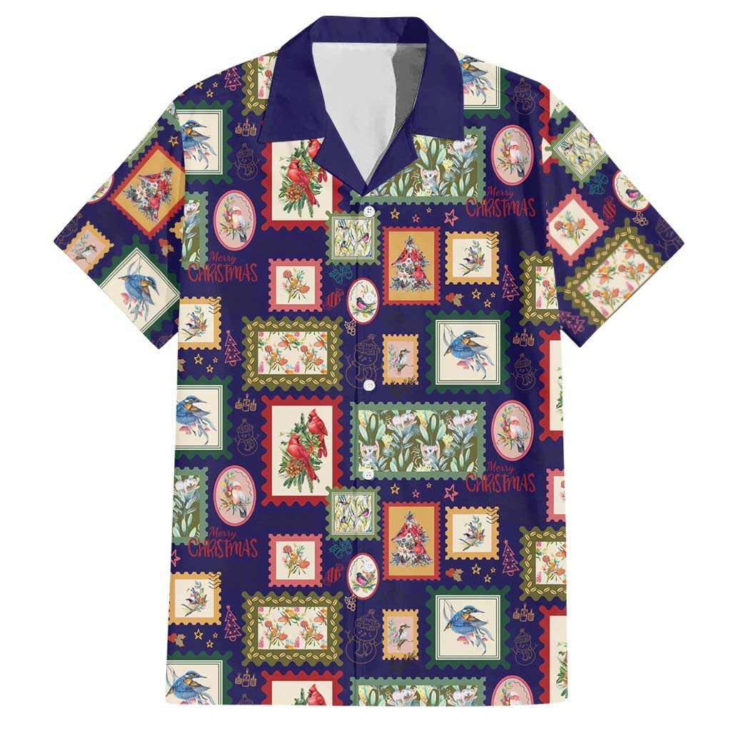 Aussie Birds Christmas La La Land Hawaiian Shirt Navy Blue Vintage Stamp Edition - Aussie Hoodie