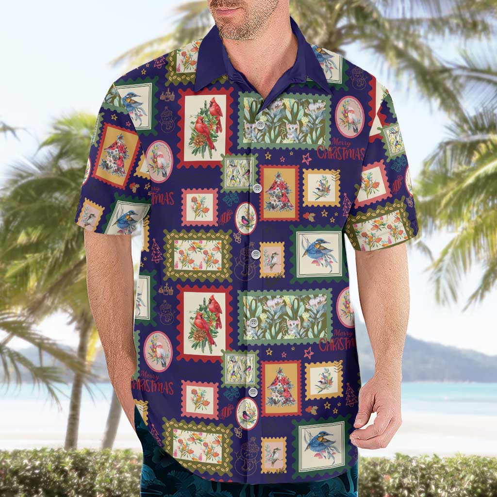 Aussie Birds Christmas La La Land Hawaiian Shirt Navy Blue Vintage Stamp Edition - Aussie Hoodie
