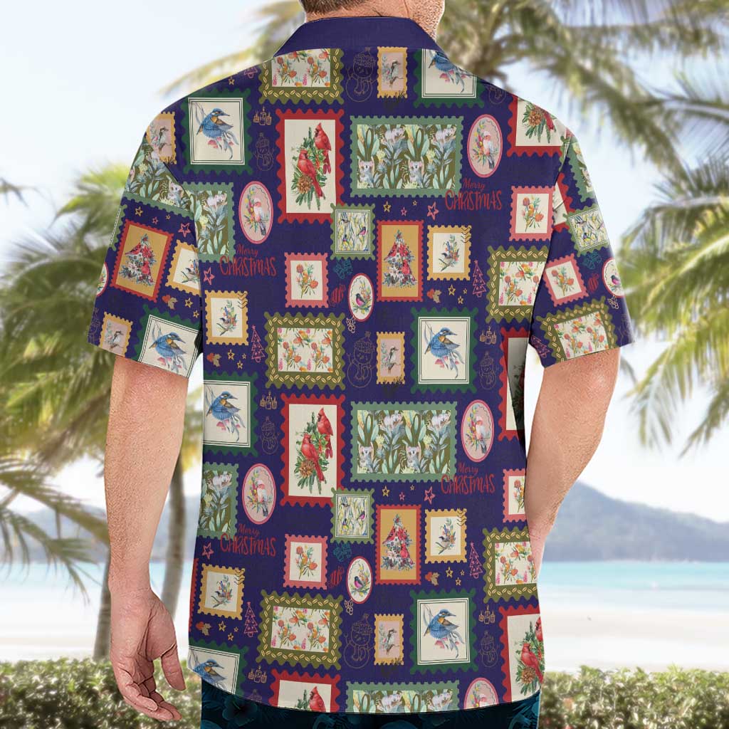 Aussie Birds Christmas La La Land Hawaiian Shirt Navy Blue Vintage Stamp Edition - Aussie Hoodie