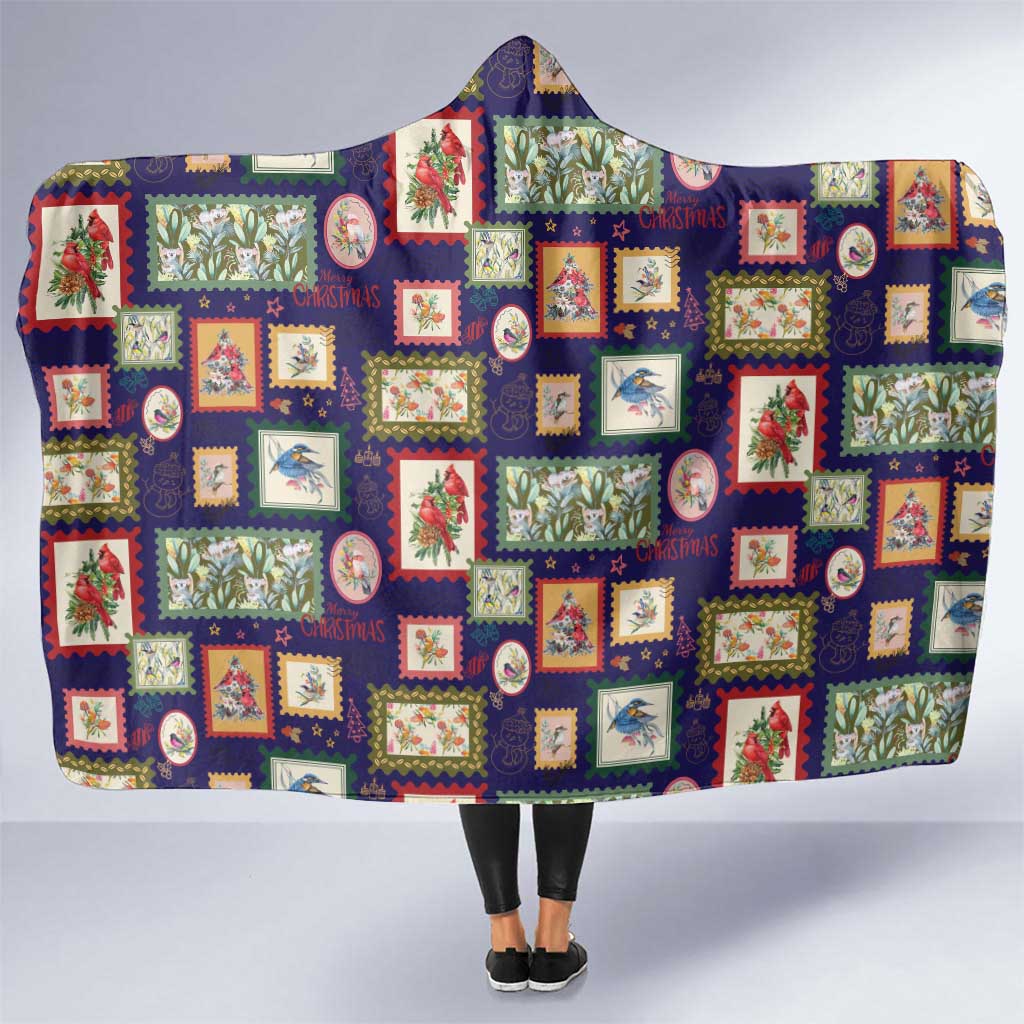Aussie Birds Christmas La La Land Hooded Blanket Navy Blue Vintage Stamp Edition - Aussie Hoodie