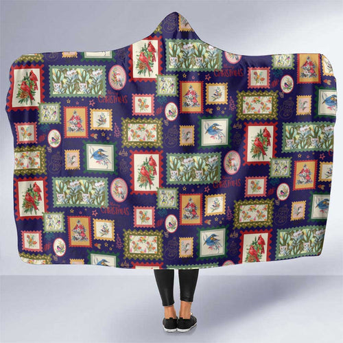 Aussie Birds Christmas La La Land Hooded Blanket Navy Blue Vintage Stamp Edition - Aussie Hoodie