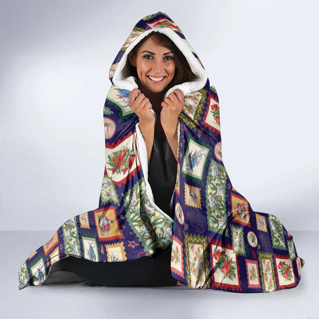 Aussie Birds Christmas La La Land Hooded Blanket Navy Blue Vintage Stamp Edition - Aussie Hoodie