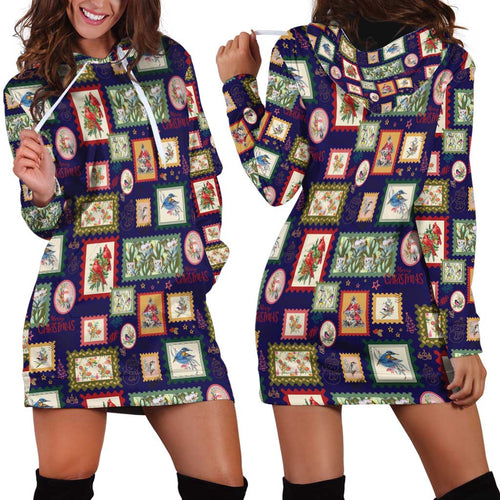 Aussie Birds Christmas La La Land Hoodie Dress Navy Blue Vintage Stamp Edition - Aussie Hoodie