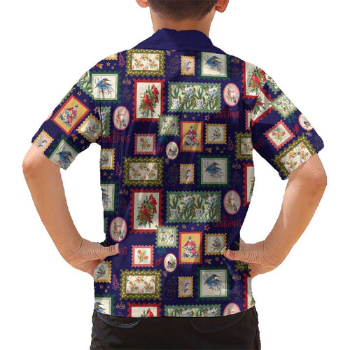 Aussie Birds Christmas La La Land Kid Hawaiian Shirt Navy Blue Vintage Stamp Edition - Aussie Hoodie