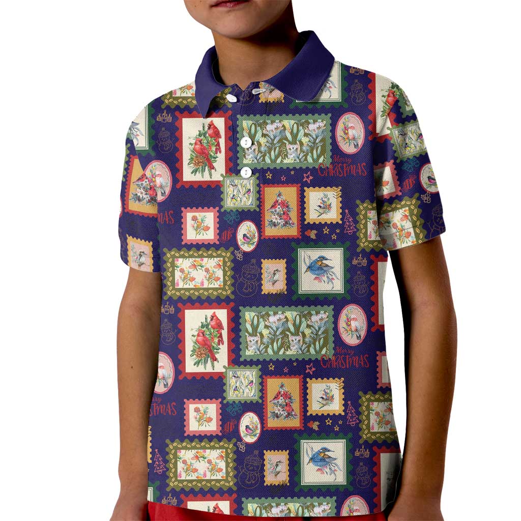 Aussie Birds Christmas La La Land Kid Polo Shirt Navy Blue Vintage Stamp Edition - Aussie Hoodie