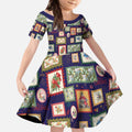 Aussie Birds Christmas La La Land Kid Short Sleeve Dress Navy Blue Vintage Stamp Edition - Aussie Hoodie