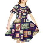 Aussie Birds Christmas La La Land Kid Short Sleeve Dress Navy Blue Vintage Stamp Edition - Aussie Hoodie