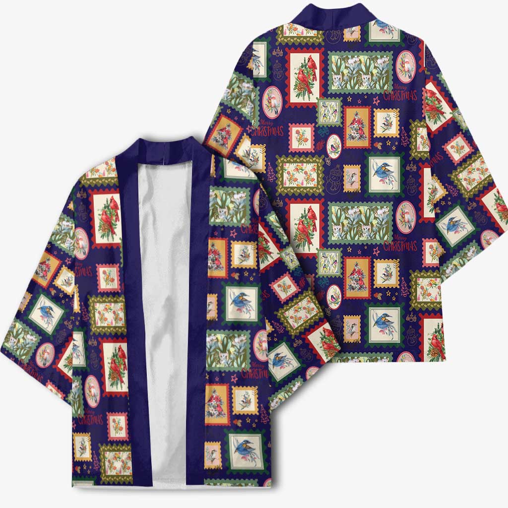 Aussie Birds Christmas La La Land Kimono Navy Blue Vintage Stamp Edition - Aussie Hoodie