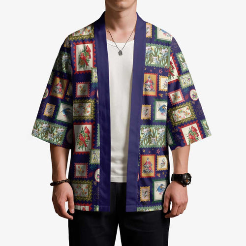 Aussie Birds Christmas La La Land Kimono Navy Blue Vintage Stamp Edition - Aussie Hoodie