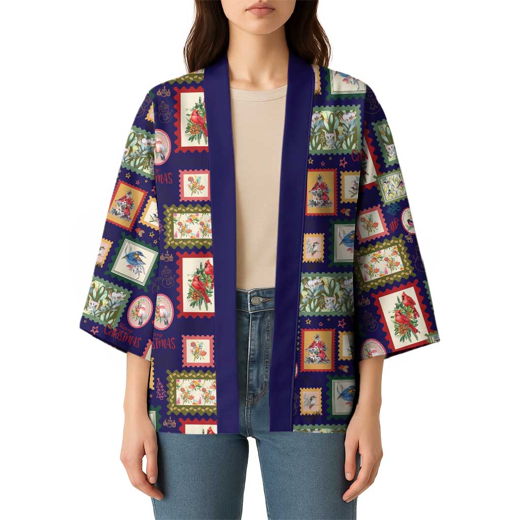 Aussie Birds Christmas La La Land Kimono Navy Blue Vintage Stamp Edition - Aussie Hoodie