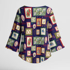 Aussie Birds Christmas La La Land Kimono Sleeve Blouse Navy Blue Vintage Stamp Edition - Aussie Hoodie