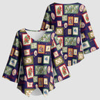 Aussie Birds Christmas La La Land Kimono Sleeve Blouse Navy Blue Vintage Stamp Edition - Aussie Hoodie