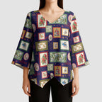 Aussie Birds Christmas La La Land Kimono Sleeve Blouse Navy Blue Vintage Stamp Edition - Aussie Hoodie