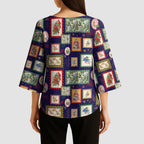 Aussie Birds Christmas La La Land Kimono Sleeve Blouse Navy Blue Vintage Stamp Edition - Aussie Hoodie