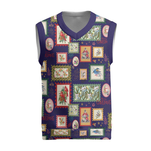 Aussie Birds Christmas La La Land Christmas Knitted V-Neck Vest Navy Blue Vintage Stamp Edition - Aussie Hoodie