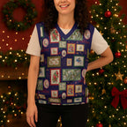 Aussie Birds Christmas La La Land Christmas Knitted V-Neck Vest Navy Blue Vintage Stamp Edition - Aussie Hoodie