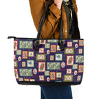Aussie Birds Christmas La La Land Leather Tote Bag Navy Blue Vintage Stamp Edition - Aussie Hoodie