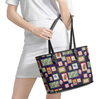 Aussie Birds Christmas La La Land Leather Tote Bag Navy Blue Vintage Stamp Edition - Aussie Hoodie