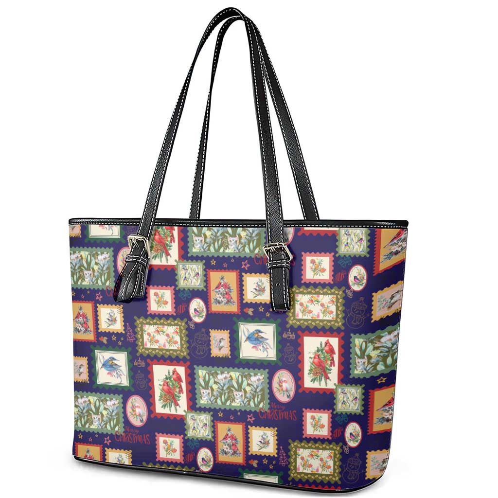 Aussie Birds Christmas La La Land Leather Tote Bag Navy Blue Vintage Stamp Edition - Aussie Hoodie