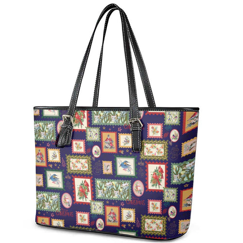 Aussie Birds Christmas La La Land Leather Tote Bag Navy Blue Vintage Stamp Edition - Aussie Hoodie