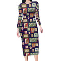 Aussie Birds Christmas La La Land Long Sleeve Bodycon Dress Navy Blue Vintage Stamp Edition - Aussie Hoodie