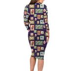Aussie Birds Christmas La La Land Long Sleeve Bodycon Dress Navy Blue Vintage Stamp Edition - Aussie Hoodie
