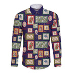 Aussie Birds Christmas La La Land Long Sleeve Button Shirt Navy Blue Vintage Stamp Edition - Aussie Hoodie
