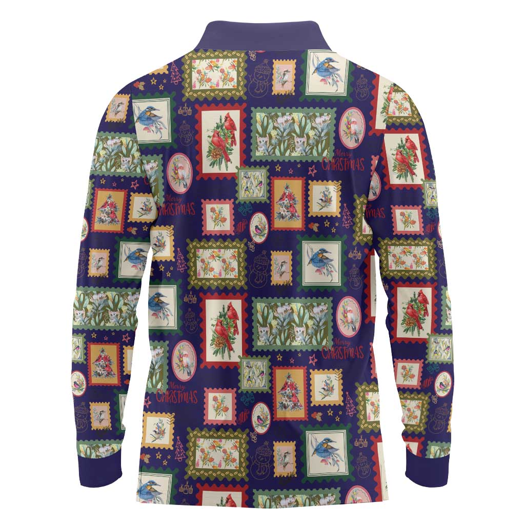 Aussie Birds Christmas La La Land Long Sleeve Polo Shirt Navy Blue Vintage Stamp Edition - Aussie Hoodie