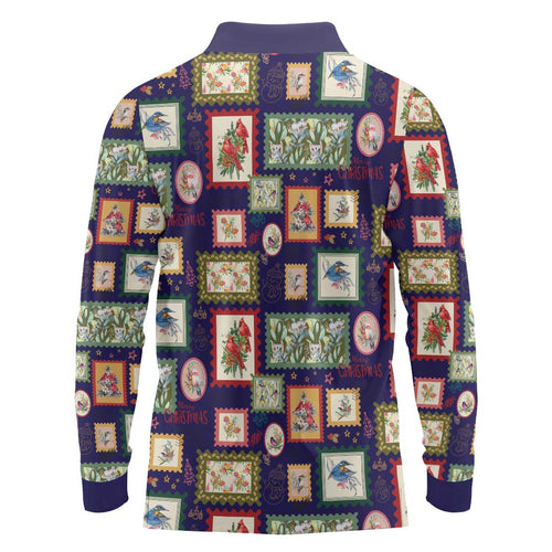 Aussie Birds Christmas La La Land Long Sleeve Polo Shirt Navy Blue Vintage Stamp Edition - Aussie Hoodie