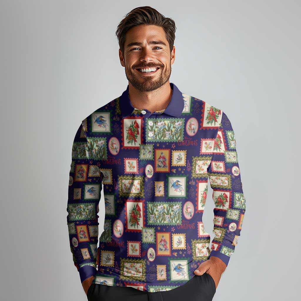 Aussie Birds Christmas La La Land Long Sleeve Polo Shirt Navy Blue Vintage Stamp Edition - Aussie Hoodie
