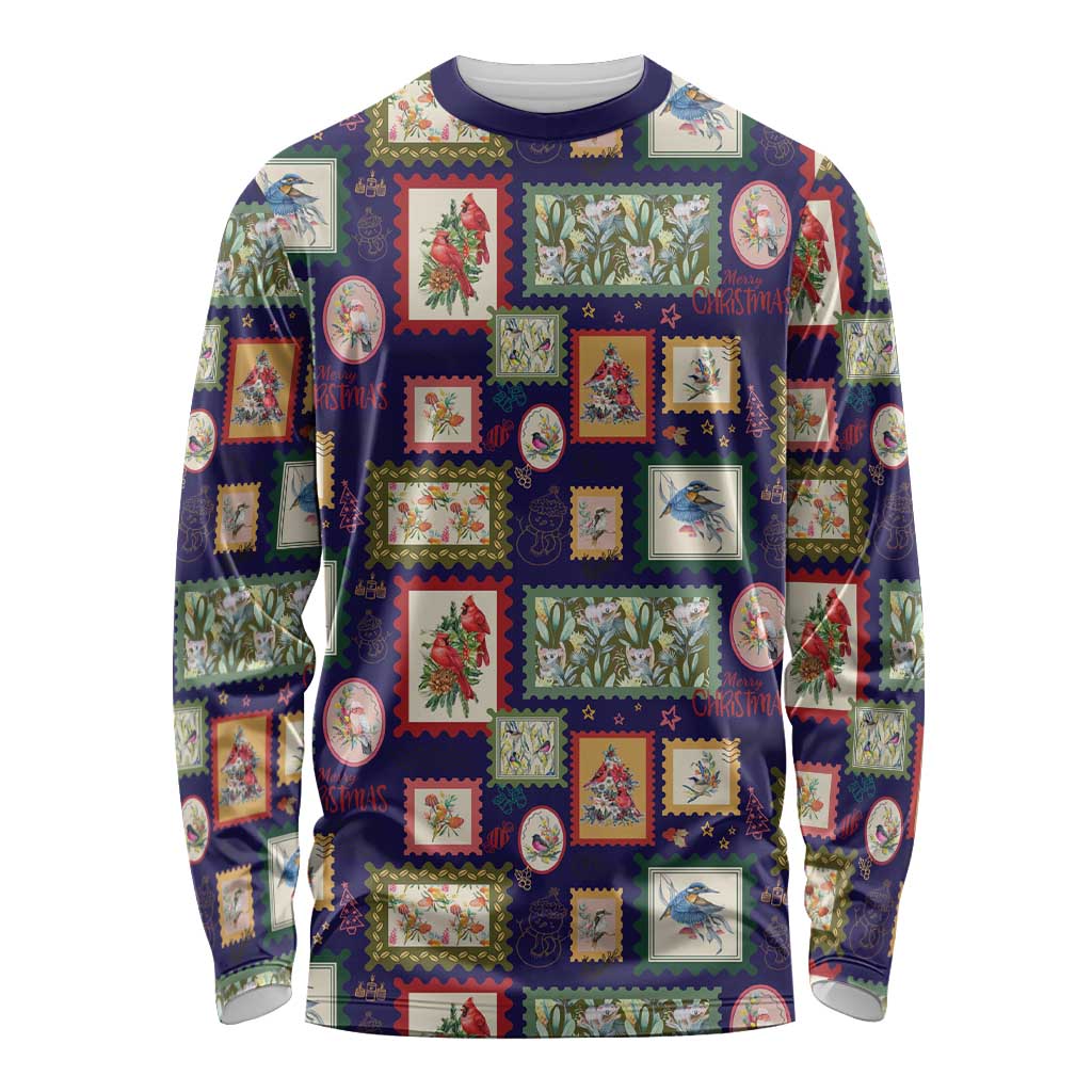 Aussie Birds Christmas La La Land Long Sleeve Shirt Navy Blue Vintage Stamp Edition - Aussie Hoodie