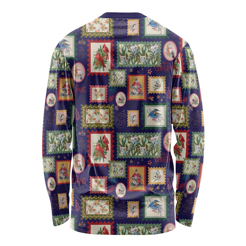 Aussie Birds Christmas La La Land Long Sleeve Shirt Navy Blue Vintage Stamp Edition - Aussie Hoodie
