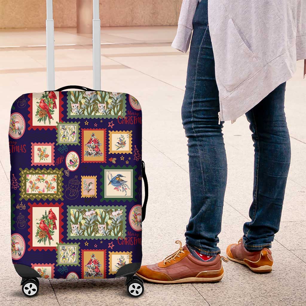 Aussie Birds Christmas La La Land Luggage Cover Navy Blue Vintage Stamp Edition - Aussie Hoodie